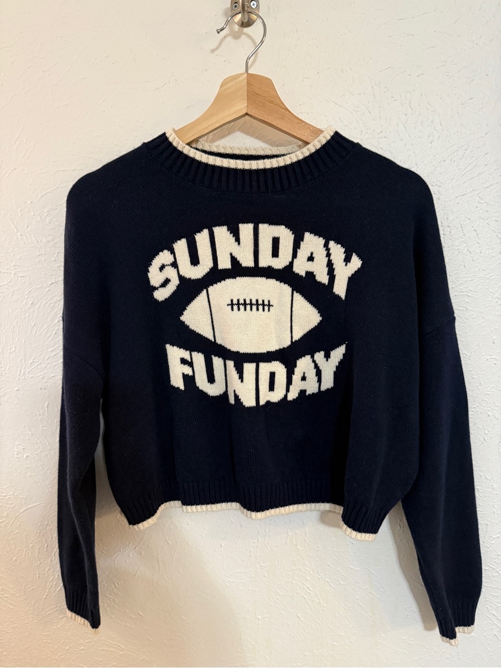 Jessica Simpson Navy and Cream "Sunday Funday" Crewneck Sweater